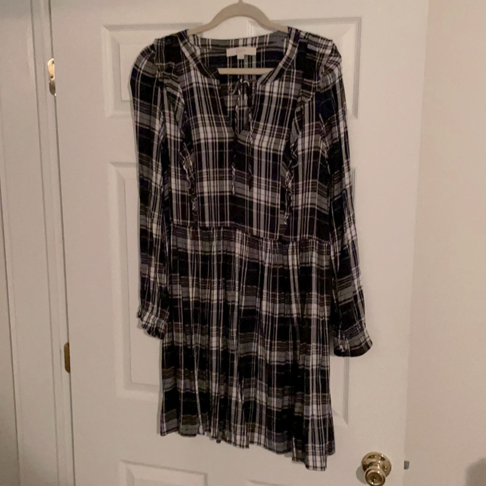 Loft Navy Plaid Dress